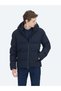 Navy Blue Regular Fit Hooded Woven Coat - 3