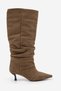 Women's Pointed Toe Gathered Suede Look Thin Heeled Casual Boots Heslin Tobacco Brown Suede - 3