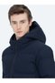 Navy Blue Regular Fit Hooded Woven Coat - 4