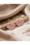 Gold Plated Leaf Pink Pearlescent Enamel Earrings - 2