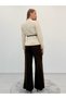 Avelina Belted Blazer with Belt Detail and Contrast Trims, Paired with Pants—Cream and Dark Brown Suit - 6
