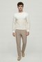 Cucino Ecru - Beige 100% Cotton Striped Crew Neck Sweater - 2