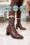 Coffee-Colored Leather-Look Stretch Boots for Women with Zip-Up Boots, Fleece-Lined, Stylish Heeled Boots 291245 - 2