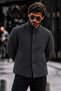 Men’s Casual Black Coat with a Mock Neck and Buttons - 2