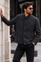 Men’s Casual Black Coat with a Mock Neck and Buttons - 3