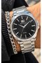 -STEEL-Date-Silver Steel Strap-Steel Case, Black Dial-Men's Wristwatch + Bracelet