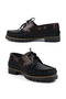 Men's Genuine Leather Boat Shoes, Black and Brown, Lace-Up, Thick Textured Non-Slip Sole, Casual Everyday - 7