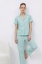 V-Neck Closure Rubberized Water Green Pajama Set - 3