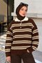 Half-Buttoned Striped Polo Collar Sweater TSD260380 Brown