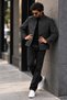 Men’s Casual Black Coat with a Mock Neck and Buttons - 6