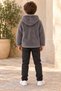 Fluffy Gray Plush Jacket with Snap-Fastened Design - 3