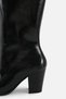 Women's Black Patent Leather Square-Toe Knee-High Boots with Center Seam Detail - 6