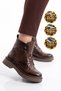 Coffee-Colored Leather Lace-Up Zip-Up Women's Boots 354246 - 3