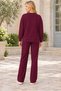 Women's Round-Neck, Long-Sleeve, Drop-Shoulder, Woven-Detail, Slit-and-Pocket, Stylish Casual Burgundy Sweatshirt and Pants Set - 3