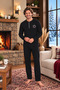 Men's Long-Sleeved Pajama Set in Cotton Soft Touch, Black Indigo, with a Patterned Design and Half-Buttoned Collar - 2