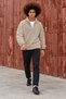 Men's Casual Beige Fleece Sweatshirt with Zipper Collar and Polo Collar - 6