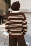 Half-Buttoned Striped Polo Collar Sweater TSD260380 Brown - 5