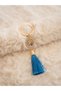 Blue Gold Flower of Life Keychain Bag Charm with Beaded Evil Eye and Tasseled Details