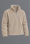 Men’s Mock Neck Half-Zip Winter Beige Fleece Sweatshirt