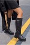 Women's black zipperless buckle closure winter boots hatem
