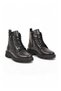 Black Leather Lace-Up Zip-Up Women's Casual Boots with Fleece-Lined Insulation 351102 - 4