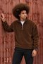 Men's Casual Zip-Up Collared Brown Fleece Sweatshirt with Polo Collar - 4
