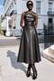 Women's High-Waisted Faux Leather Flared Midi Skirt - 6