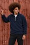 Men's Casual Navy Blue Fleece Sweatshirt with Zipper Collar and Polo Collar - 4