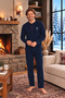 Cotton Soft Touch Checkered Navy Indigo Long-Sleeved Men's Pajama Set with Half-Buttoned Closure - 2