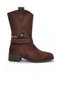 Coffee-Brown Suede Women's Western Zip-Up Boots with Fleece-Lined Design, Stylish Ankle Accessory Detail, and Heels 322234