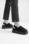 Women's Black Suede Winter Fur-Lined Slippers with Strap at the Back and 5 cm Thick Soles TR04MK06A