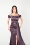 Satin Fabric Gathered Shawl Detailed Evening Dress - Patlican Purple - 3