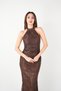 Lace Fabric Stone Detailed Halter Neck Evening Dress - Brown - 3