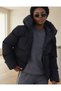 Women's Black Hooded, Padded, Relaxed-Fit, Zippered Pocket, Puffer Coat - 3