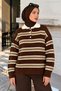 Half-Buttoned Striped Polo Collar Sweater TSD260380 Brown - 3
