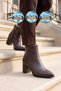 Coffee-Colored, Zip-Up Boots, Pointed Toe, Stylish Heeled Casual and Office Boots 343126 Z - 2