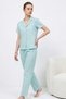 V-Neck Closure Rubberized Water Green Pajama Set - 4
