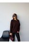 Women's Brown Basic Crew Neck Oversized Knit Sweater - 4