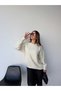 Women's Ecru Basic Crew Neck Oversized Knit Sweater - 3