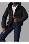 Women's Black Hooded, Padded, Relaxed-Fit, Zippered Pocket, Puffer Coat - 6