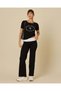 Women Black Fold-Over Waist Flared Leggings - 2