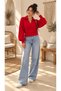 Women's Polo Collar Puff-Sleeve Corded Fabric Knit Sweater 8756Sw - 3