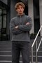 Men's Zip-Up Mock Neck Fleece-Lined Sweatshirt in Charcoal Grey - 6