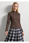 Bitter Coffee Half-Fisherman's Collar Long-Sleeved Stretch Basic Blouse