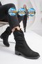 Women's Black Suede Western Boots with Fleece-Lined Design and Ruched Detail, Women's Heeled Boots 667309 - 2