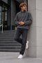 Men's Zip-Up Mock Neck Fleece-Lined Sweatshirt in Charcoal Grey - 2