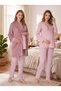 New Season Pink Lace-Detailed, Easy-Breastfeeding Design, Long-Sleeved Postpartum and Maternity Velvet Robe Pajama Set - 2