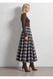 Bitter Coffee Navy Plaid High-Pleated A-Line Long Skirt - 4
