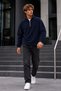 Men's Zip-Up Mock Neck Navy Blue Fleece Sweatshirt - 3