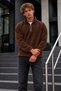 Men's Zip-Up Mock Neck Fleece Sweatshirt in Brown - 5